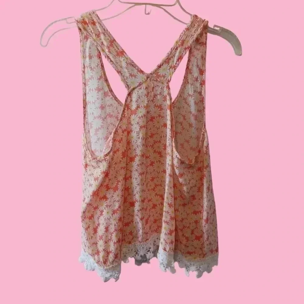 Mine daysi lace tank top sleeveless size M orange/wht/yellow - Picture 2 of 6